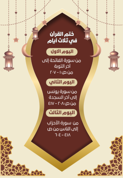 جدول ختم القرآن في ( 3 ) أيام